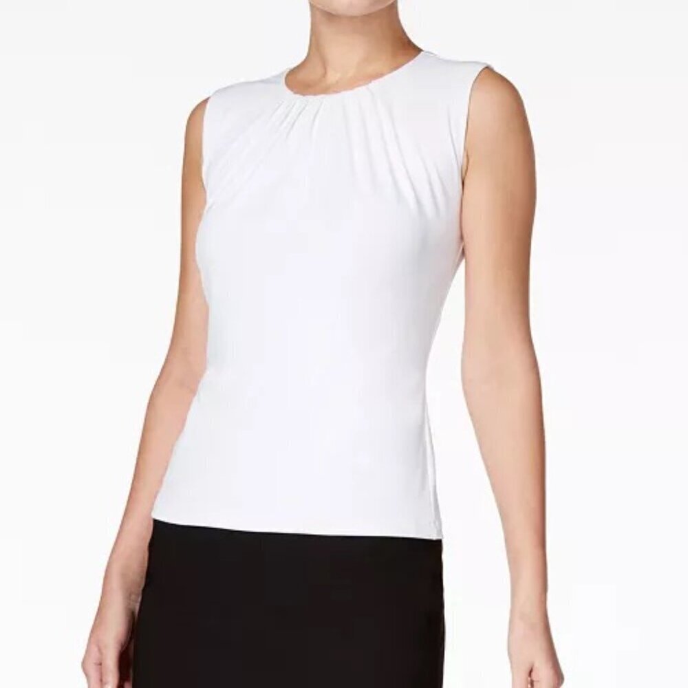 Calvin Klein Women's Pleat Neck Sleeveless Top White, Size 2